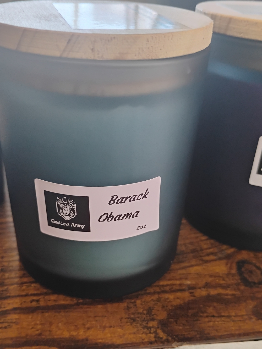 Blue Frosted Glass Candle with Wood Lid